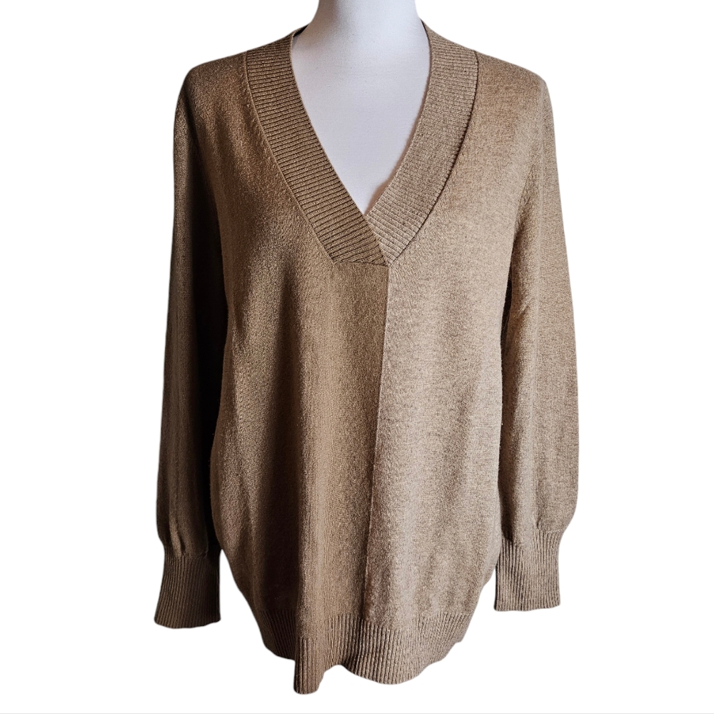 Akris Punto Malt Dark Malt Two Tone Wool Cashmere Sweater Size XL.